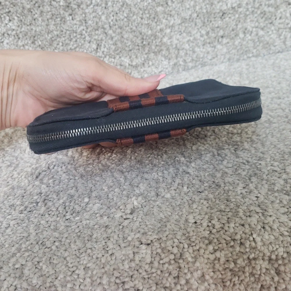 Men's Navy and Brown/Orange Stripe Hermes Zippy Wallet Authentic Rare Color